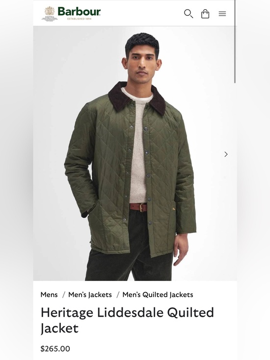 Barbour Other - Barbour Olive Green Quilted Jacket with Brown Corduroy Collar
